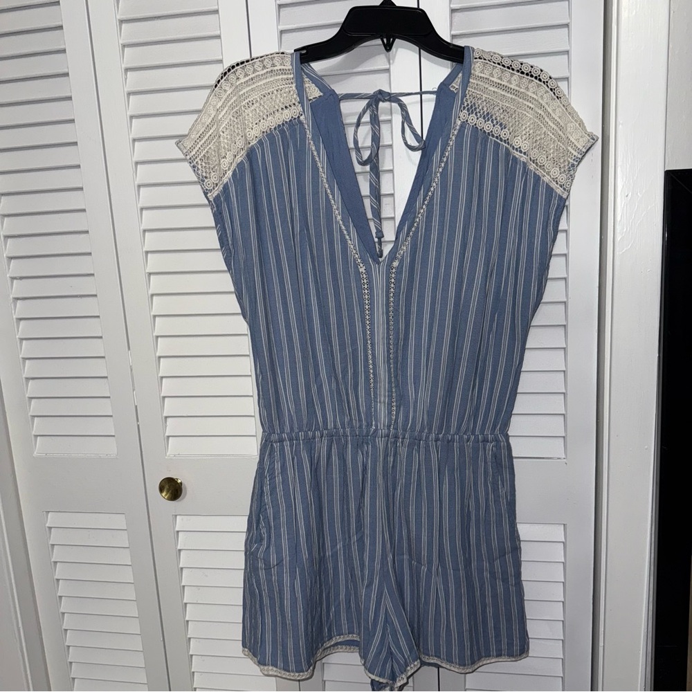 Abercrombie &fitch Blue Striped Romper with Lace Details